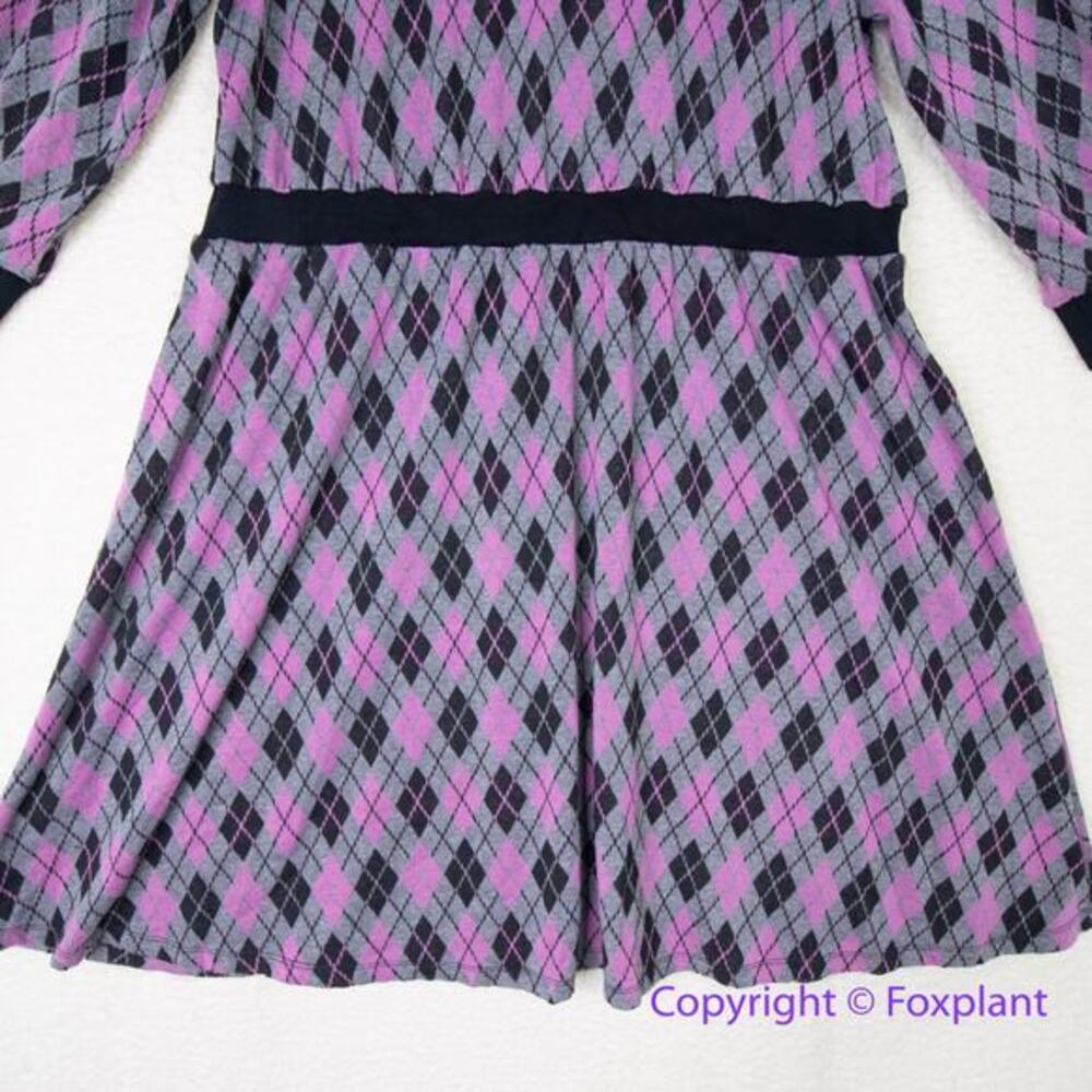 Unique Vintage Adorable Purple & Pink Argyle Sweater‎ Dress women plus size 1X - Picture 6 of 16